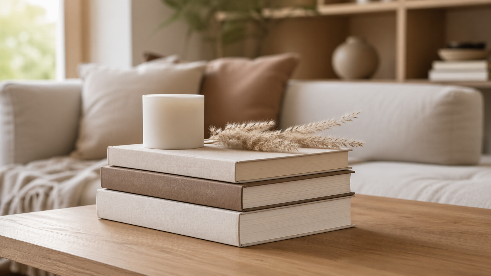 Deko Bücher Set – Dekorative Bücher als Bücherstapel auf Couchtisch im Wohnzimmer