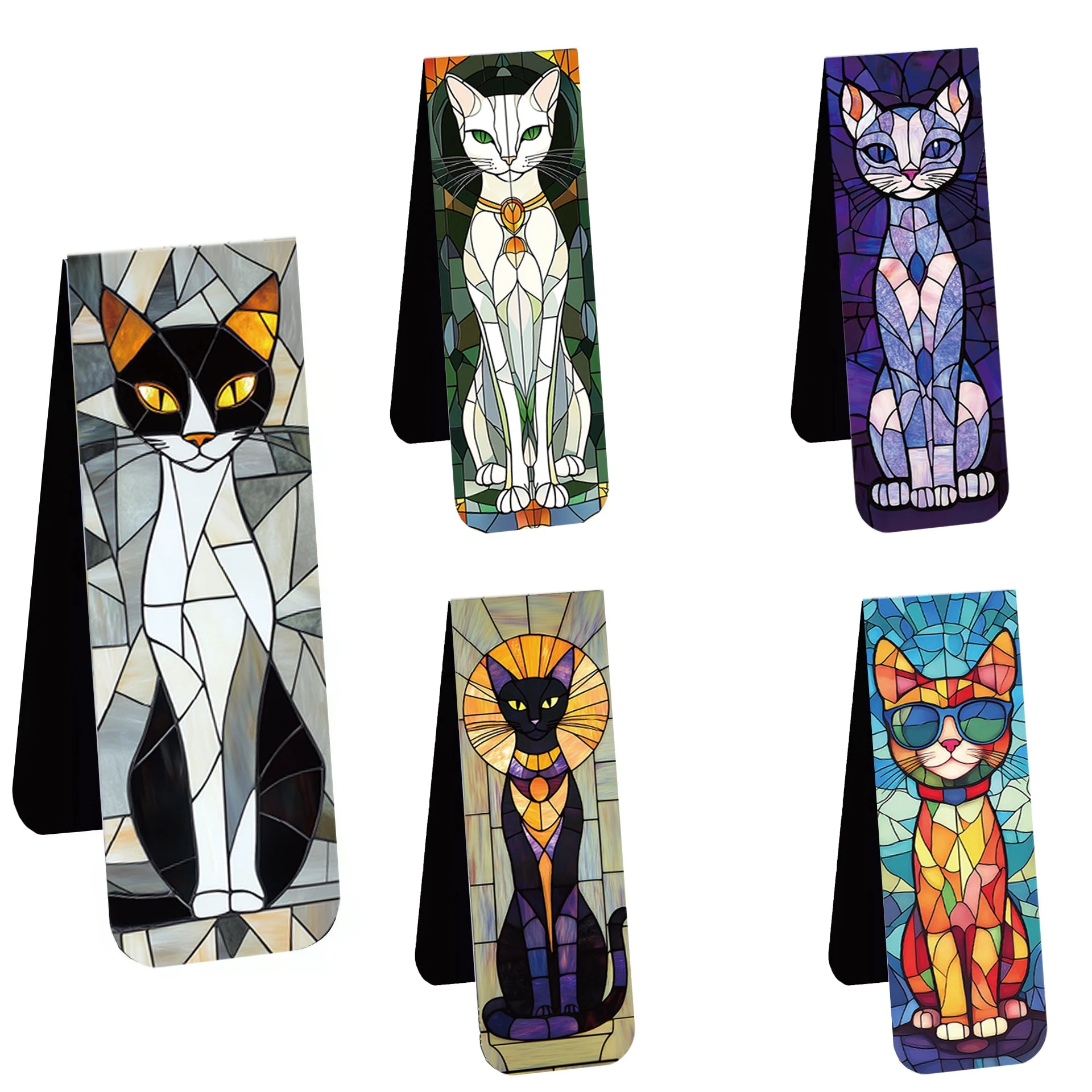 Magnetisches Lesezeichen Set – Katzen im Glasfenster-Stil