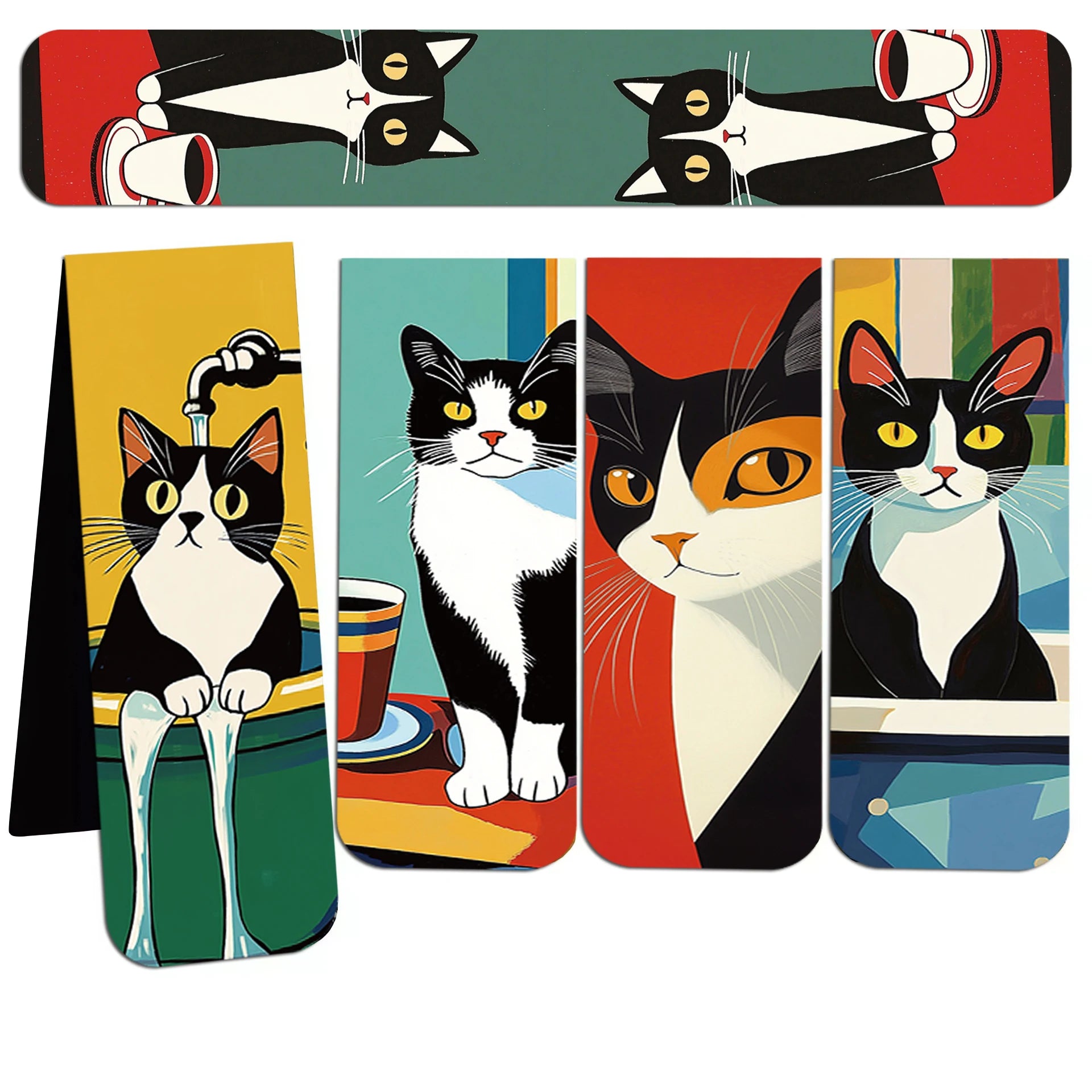 Magnetisches Lesezeichen Set – Pop-Art Katzen