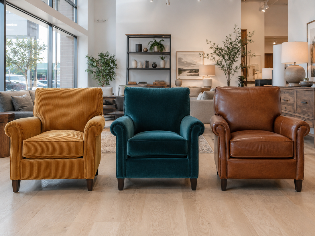 Lesesessel in Cord, Samt oder Leder