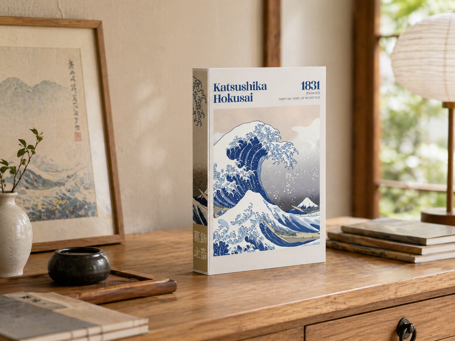Deko Buch Die große Welle – Dekobuch japanische Kunst für Wohnzimmer & Konsole