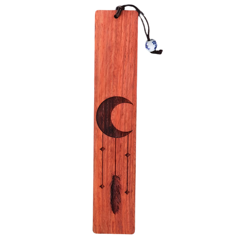 Lesezeichen Holz Mond und Feder