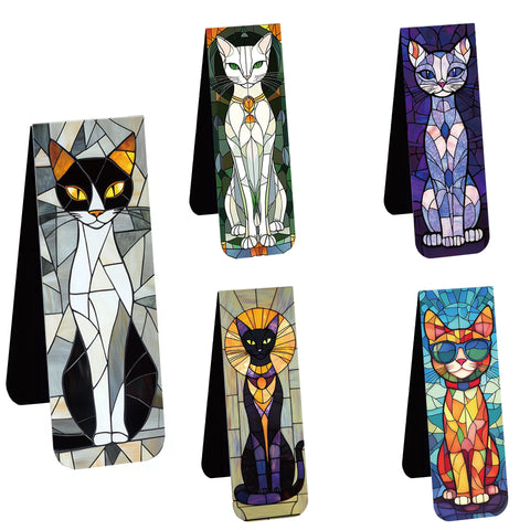 Magnetisches Lesezeichen Set – Katzen im Glasfenster-Stil