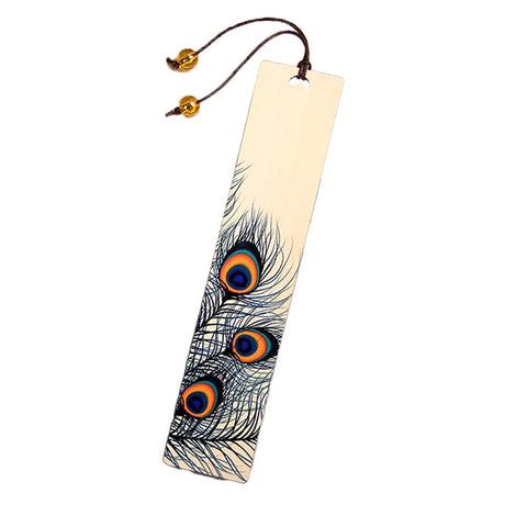 Lesezeichen Holz Pfauenfeder